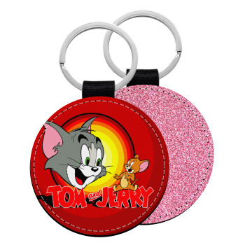 Tom and Jerry, Μπρελόκ Δερματίνη, στρογγυλό ΡΟΖ (5cm)