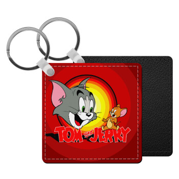 Tom and Jerry, Μπρελόκ Δερματίνη, τετράγωνο ΜΑΥΡΟ (5x5cm)