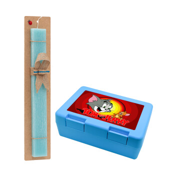 Tom and Jerry, Easter Set, children's snack container BLUE & Easter aromatic flat candle (30cm) (TURQUOISE)