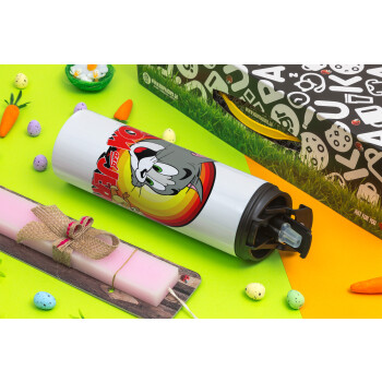 Tom and Jerry, Πασχαλινή Λαμπάδα με Travel Tumbler θερμό με διπλό καπάκι (600ml, BPA free) & κερί αρωματικό πλακέ (30cm) (ΡΟΖ)