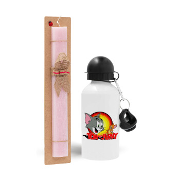 Tom and Jerry, Easter Set, metallic aluminum bottle (500ml) & aromatic flat Easter candle (30cm) (PINK)