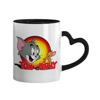 Tom and Jerry, Κούπα καρδιά χερούλι μαύρη, κεραμική, 330ml