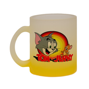 Tom and Jerry, Κούπα γυάλινη δίχρωμη με βάση το κίτρινο ματ, 330ml