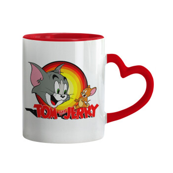 Tom and Jerry, Κούπα καρδιά χερούλι κόκκινη, κεραμική, 330ml