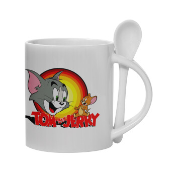 Tom and Jerry, Ceramic coffee mug with Spoon, 330ml (1pcs)