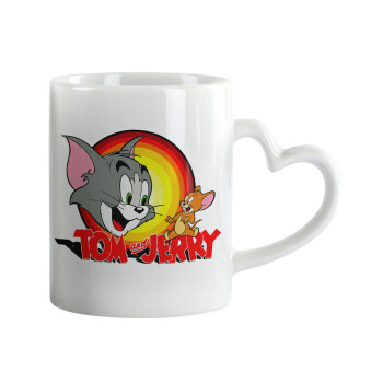 Tom and Jerry, Κούπα καρδιά χερούλι λευκή, κεραμική, 330ml