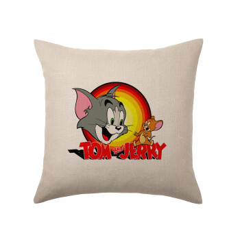 Tom and Jerry, Μαξιλάρι καναπέ ΛΙΝΟ 40x40cm περιέχεται το  γέμισμα