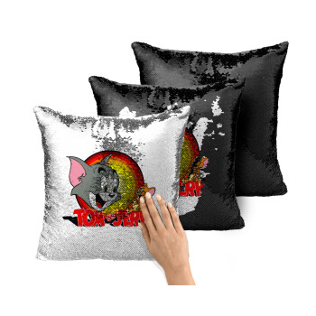 Tom and Jerry, Μαξιλάρι καναπέ Μαγικό Μαύρο με πούλιες 40x40cm περιέχεται το γέμισμα