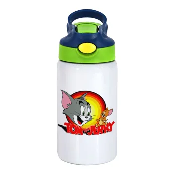Tom and Jerry, Παιδικό παγούρι θερμό, ανοξείδωτο, με καλαμάκι ασφαλείας, πράσινο/μπλε (350ml)