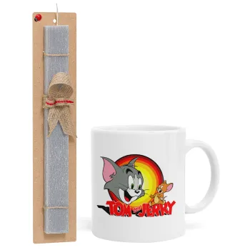 Tom and Jerry, Πασχαλινή Λαμπάδα με Κούπα κεραμική (330ml) & κερί αρωματικό πλακέ (30cm) (ΓΚΡΙ)