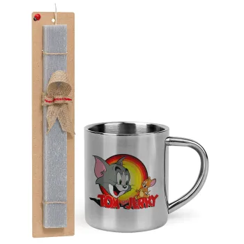 Tom and Jerry, Πασχαλινή Λαμπάδα με μεταλλική κούπα θερμό (300ml) & κερί αρωματικό πλακέ (30cm) (ΓΚΡΙ)