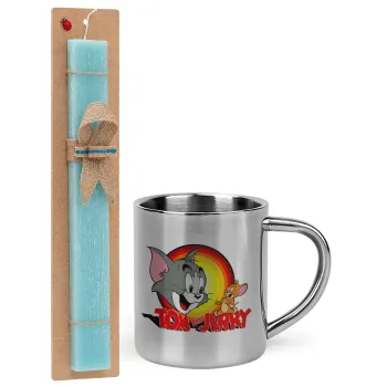 Tom and Jerry, Easter Set, metallic thermal cup (300ml) & aromatic flat Easter candle (30cm) (TURQUOISE)