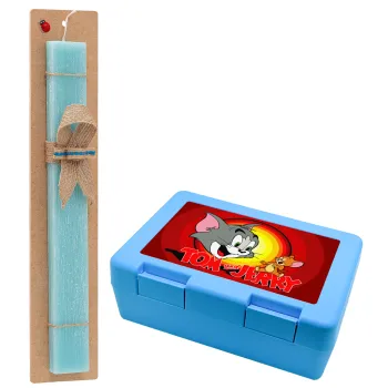 Tom and Jerry, Easter Set, children's snack container BLUE & Easter aromatic flat candle (30cm) (TURQUOISE)
