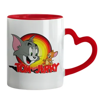 Tom and Jerry, Mug heart red handle, ceramic, 330ml