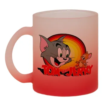 Tom and Jerry, Κούπα γυάλινη δίχρωμη με βάση το κόκκινο ματ, 330ml