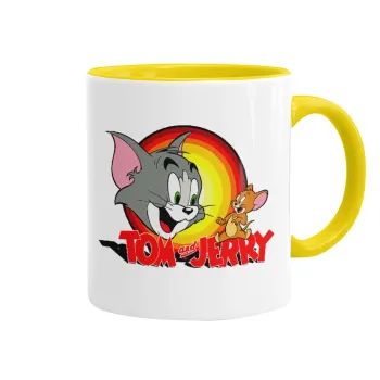 Tom and Jerry, Κούπα χρωματιστή κίτρινη, κεραμική, 330ml