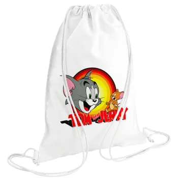 Tom and Jerry, Τσάντα πλάτης πουγκί GYMBAG λευκή (28x40cm)