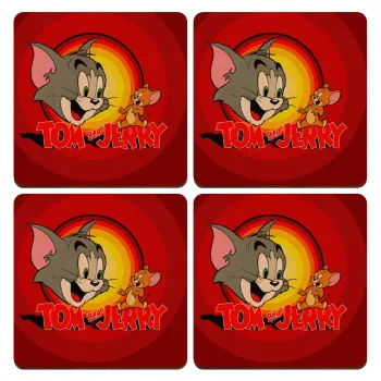 Tom and Jerry, ΣΕΤ x4 Σουβέρ ξύλινα τετράγωνα plywood (9cm)