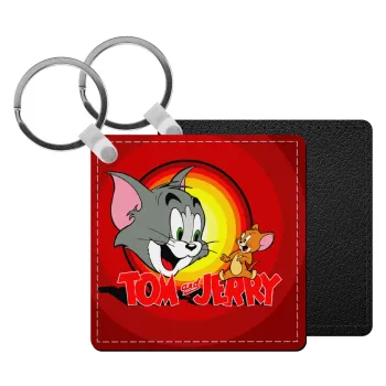 Tom and Jerry, Μπρελόκ Δερματίνη, τετράγωνο ΜΑΥΡΟ (5x5cm)