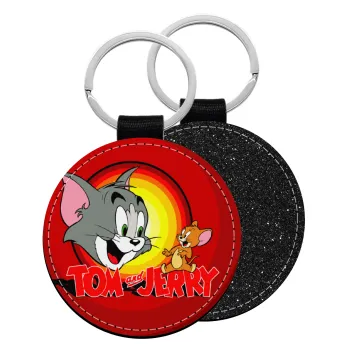 Tom and Jerry, Μπρελόκ Δερματίνη, στρογγυλό ΜΑΥΡΟ (5cm)