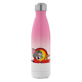 Tom and Jerry, Metal mug thermos Pink/White (Stainless steel), double wall, 500ml