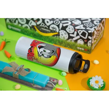 Tom and Jerry, Easter candle,Travel Tumbler 2 Lids, with metal straw & cleaning brush & aromatic flat candle (30cm) (BLUE)