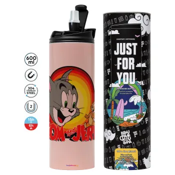Tom and Jerry, Tumbler ποτήρι θερμό ΡΟΖ από ανοξείδωτο ατσάλι 600ml