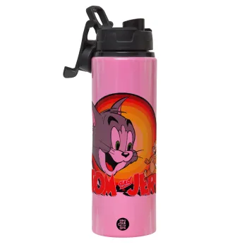 Tom and Jerry, Μεταλλικό παγούρι νερού με καπάκι ασφαλείας, αλουμινίου 850ml