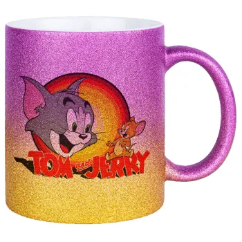 Tom and Jerry, Κούπα Χρυσή/Ροζ Glitter, κεραμική, 330ml