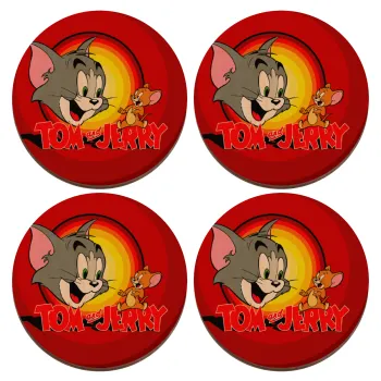 Tom and Jerry, ΣΕΤ x4 Σουβέρ ξύλινα στρογγυλά plywood (9cm)