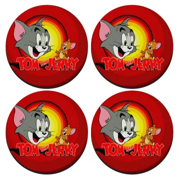 Tom and Jerry, SET of 4 round wooden coasters (9cm)
