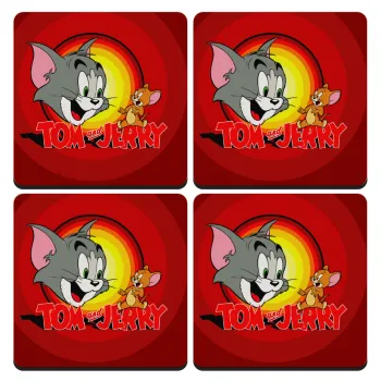 Tom and Jerry, ΣΕΤ 4 Σουβέρ ξύλινα τετράγωνα (9cm)
