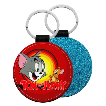 Tom and Jerry, Μπρελόκ Δερματίνη, στρογγυλό ΜΠΛΕ (5cm)