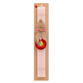 Tom and Jerry, Easter Set, wooden keychain & scented flat Easter candle (30cm) (PINK)