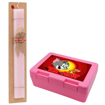 Tom and Jerry, Easter Set, children's snack container PINK & scented flat Easter candle (30cm) (PINK)