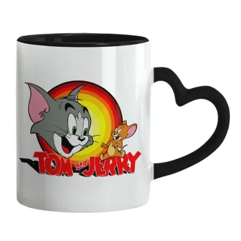 Tom and Jerry, Κούπα καρδιά χερούλι μαύρη, κεραμική, 330ml