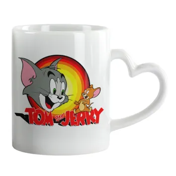 Tom and Jerry, Κούπα καρδιά χερούλι λευκή, κεραμική, 330ml