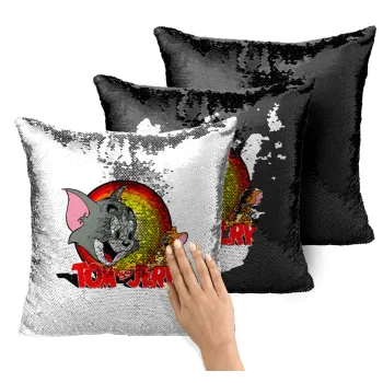 Tom and Jerry, Μαξιλάρι καναπέ Μαγικό Μαύρο με πούλιες 40x40cm περιέχεται το γέμισμα