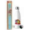 Easter Set, metallic stainless steel water bottle (750ml) & aromatic flat Easter candle (30cm) (TURQUOISE)