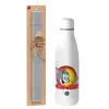 Easter Set, metallic stainless thermos bottle (500ml) & scented flat Easter candle (30cm) (GRAY)