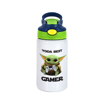 Yoda Best Gamer, Παιδικό παγούρι θερμό, ανοξείδωτο, με καλαμάκι ασφαλείας, πράσινο/μπλε (350ml)