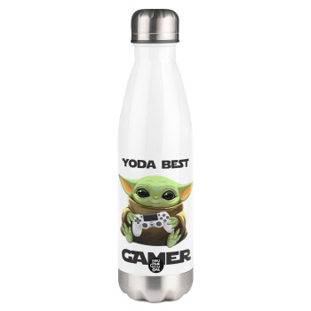 Yoda Best Gamer, Μεταλλικό παγούρι θερμός Λευκό (Stainless steel), διπλού τοιχώματος, 500ml