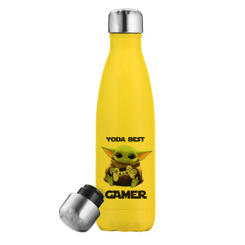 Yoda Best Gamer, Μεταλλικό παγούρι θερμός Κίτρινος (Stainless steel), διπλού τοιχώματος, 500ml
