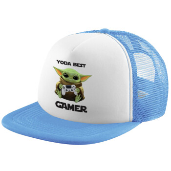 Yoda Best Gamer, Καπέλο παιδικό Soft Trucker με Δίχτυ ΓΑΛΑΖΙΟ/ΛΕΥΚΟ (POLYESTER, ΠΑΙΔΙΚΟ, ONE SIZE)