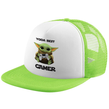 Yoda Best Gamer, Καπέλο Soft Trucker με Δίχτυ Πράσινο/Λευκό