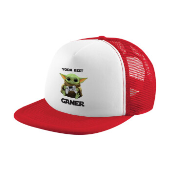 Yoda Best Gamer, Καπέλο Soft Trucker με Δίχτυ Red/White 