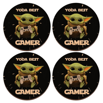 Yoda Best Gamer, ΣΕΤ x4 Σουβέρ ξύλινα στρογγυλά plywood (9cm)