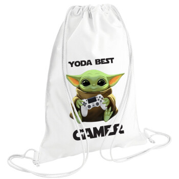 Yoda Best Gamer, Τσάντα πλάτης πουγκί GYMBAG λευκή (28x40cm)