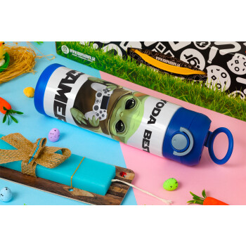 Yoda Best Gamer, Easter candle, Childrens hot water bottle, stainless steel, with safety straw, BLUE (500ml)