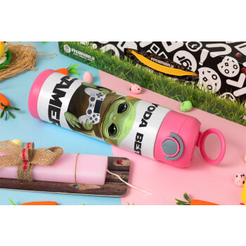 Yoda Best Gamer, Easter candle, Childrens hot water bottle, stainless steel, with safety straw, PINK (500ml)